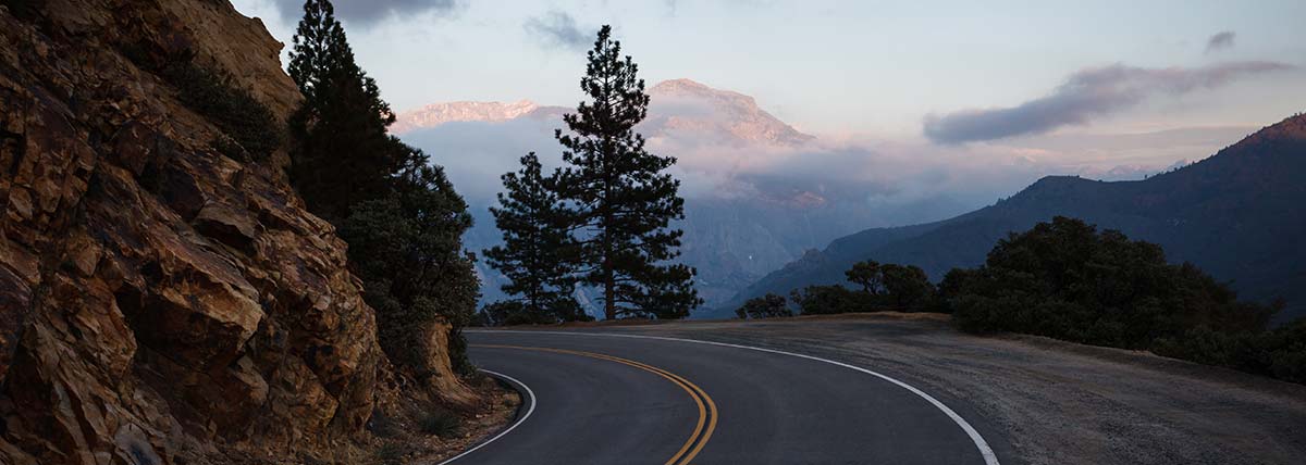 two lane road winds through green forested area